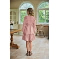 thumbnail image 3 of Arshiner Girl's Dress Vintage A-Line Long Sleeve Ruffle Swing Casual Velvet Dress with Pockets, 3 of 9