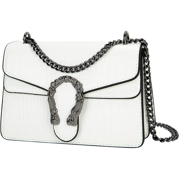 Women's Shoulder Chain Bag Crossbody Purse - Crocodile Grain PU Leather Messenger Bag Evening Square Satchel Handbag
