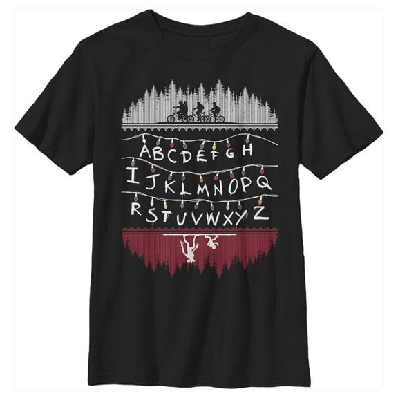 Netflix Boy's Stranger Things Christmas Light Message Graphic T-Shirt