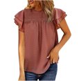 thumbnail image 1 of Pompotops Femmes Casual Mousseline Col Rond Couleur Unie Pull Papillon Manches Chemisier T-shirt Tops, 1 of 6