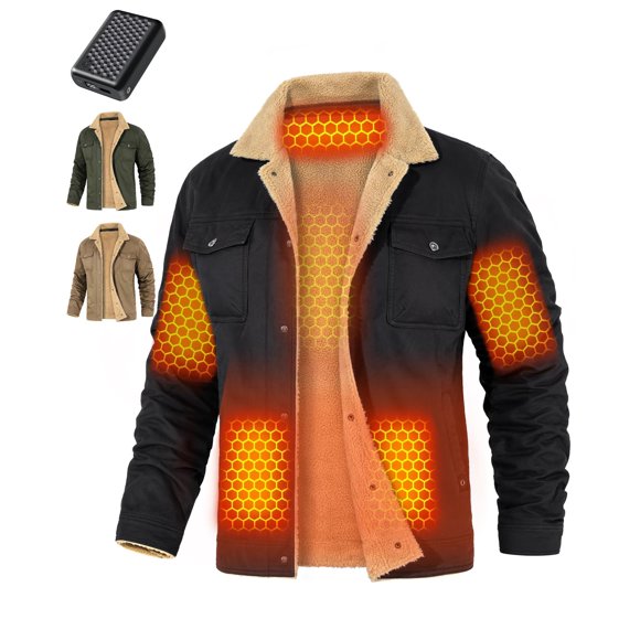 Chaqueta térmica Wulcea para hombre, casual, con forro polar y paquete de baterías
