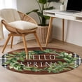 thumbnail image 4 of Farmhouse Green Garland Round Area Rug 4Ft Washable Circle Rugs for Bedroom Dining Room, Spring Black Plaid Wood Grain Non-Slip Carpet Floor Mats Indoor Outdoor Carpet Runner Aesthetic Home Decor, 4 of 8