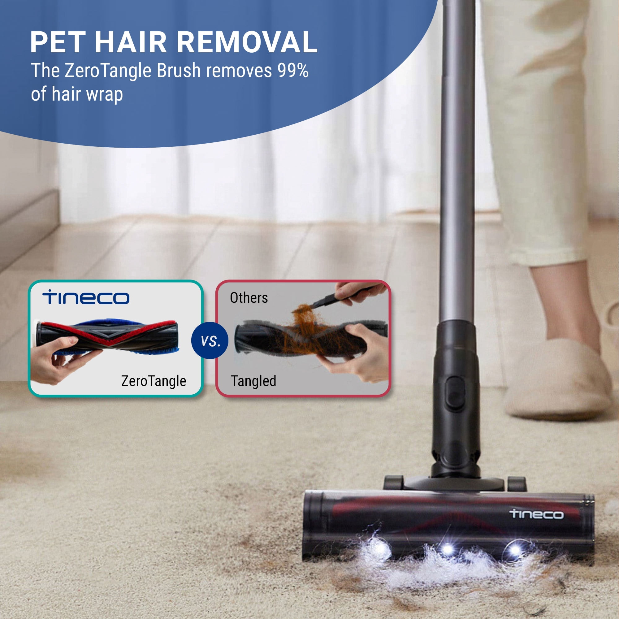 Tineco GO PET Cordless Vacuum with ZeroTangle Brush, 60 min Runtime, 1L Dustbin (GO301)