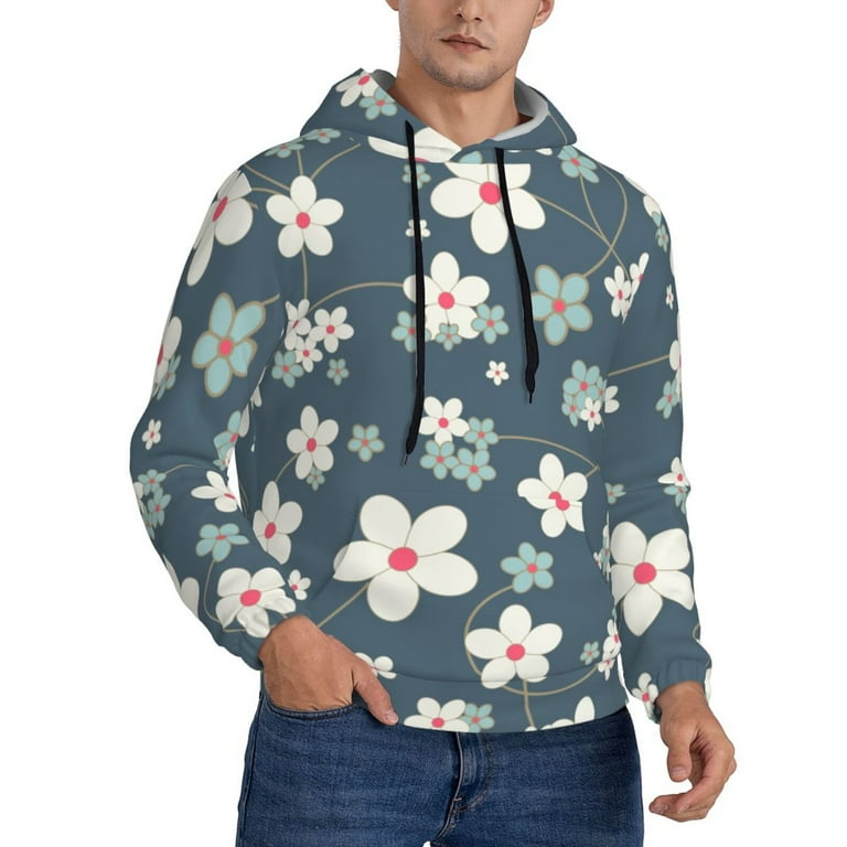 Goofa Blue Flower for Men's Hooded Sweatshirt Lightweight