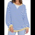 thumbnail image 1 of Sudaderas A Rayas para Mujer, Camisetas de Larga con Cuello Redondo de Gran Tamaño, Jersey Y2K, Ropa de Moda de Otoño Azul XL, 1 of 8