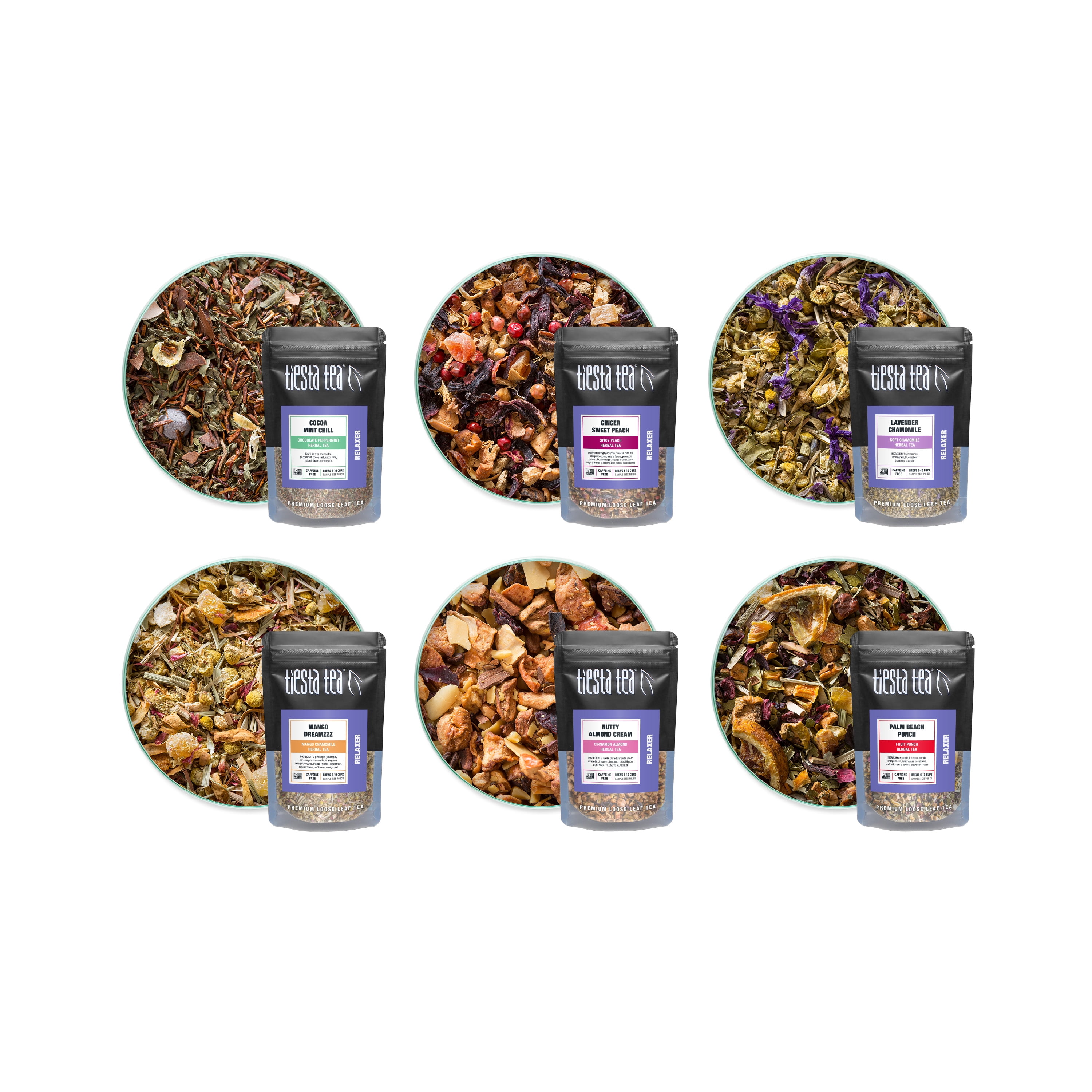 Tiesta Tea Relaxer Loose Leaf Herbal Tea Sampler Set, 6 Sample Pouches