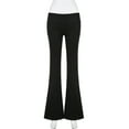 thumbnail image 4 of Women Low Rise Fold Over Waistband Solid Flared Pants Winter Thermal Warm Fleece Lined Bodycon Sweatpants Yoga Leggings, 4 of 9