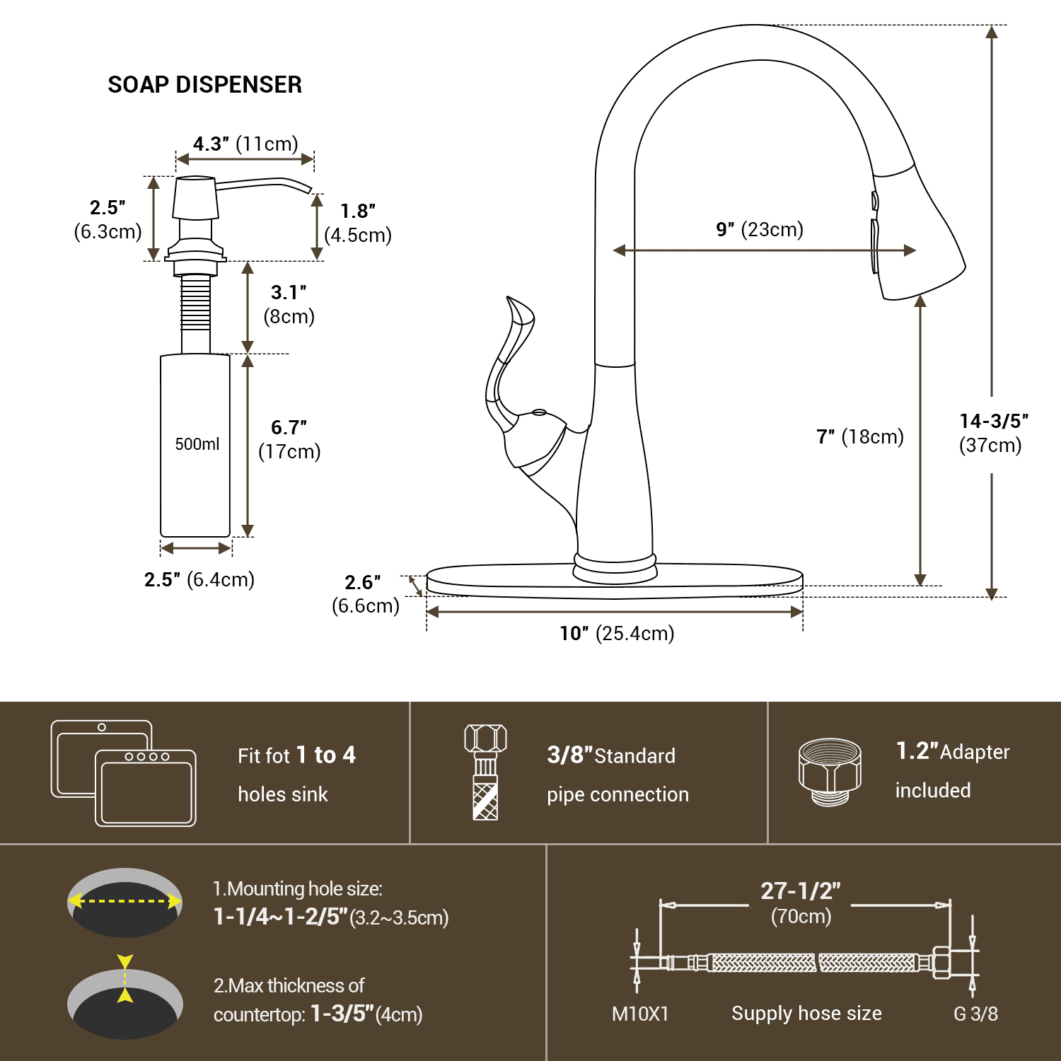 APPASO Patented Pull Down Kitchen Faucet with Sprayer Oil Rubbed Bronze-Single Handle One Hole High Arc Pull out Kitchen Sink Faucets with Soap Dispenser 149ORB
