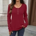 thumbnail image 5 of Sucegi Trendy Women's Long - Sleeve Henley Shirt - Button Detail Design, Premium Waffle Knit, A Must - Have in the Wardrobe, 5 of 7