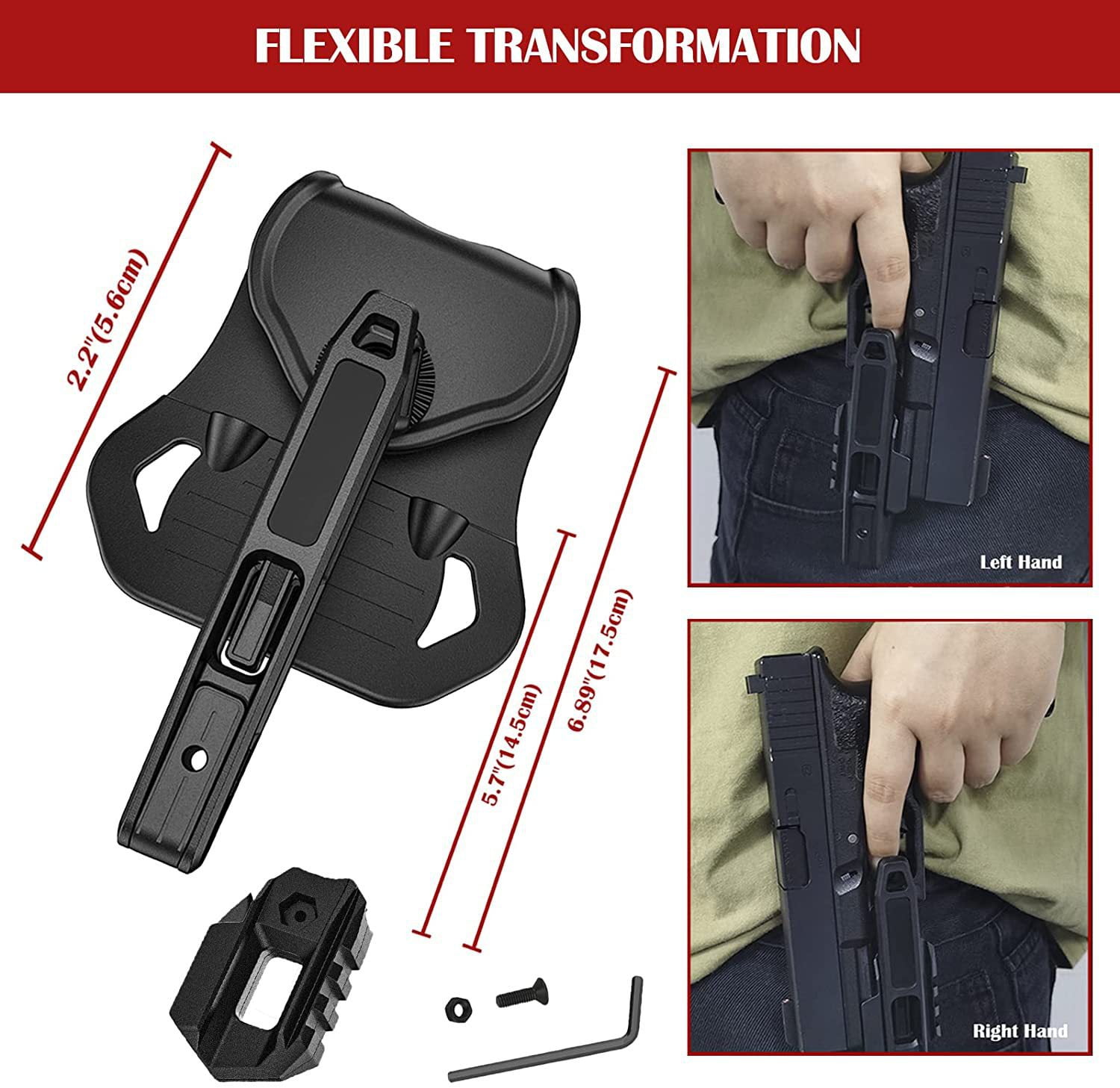 Suitable for all Double Stack Glock 9mm/SW40/357 holsters with integrated rails