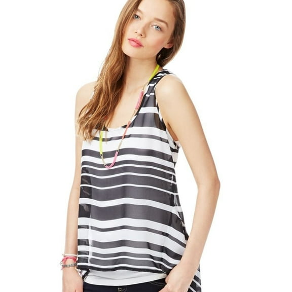 Aeropostale Womens Sheer Striped Extended Back Tank Top, Black, Juniors, X-Large