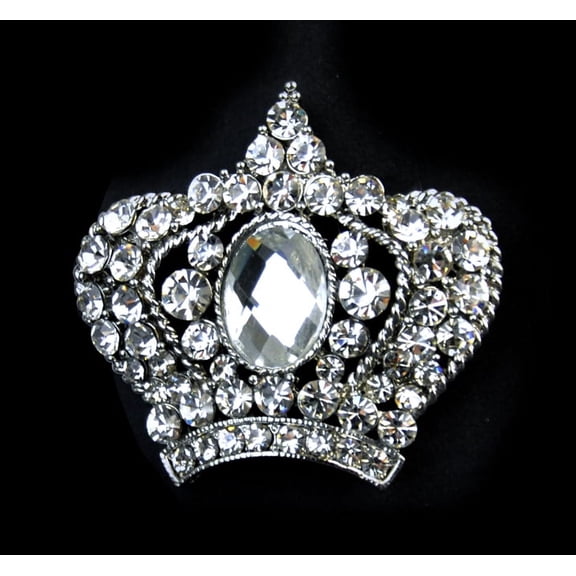 Belagio Rhinestone Metal Brooch, Crown, Silver, 1 Piece- Sewing Fasteners