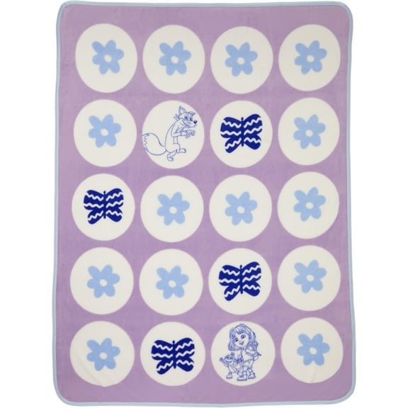 Dora Kids Purple White Print Fleece Throw Blanket, 46 x 60