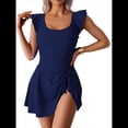thumbnail image 2 of Traje de Baño de una Pieza para Mujer, Traje de Baño Adelgazante con Volantes y Lazo Lateral Azul Marino L, 2 of 7