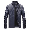 thumbnail image 2 of Awdenio Hommes Automne Pur Couleur Stand Col Veste en Similicuir Manteau, 2 of 3