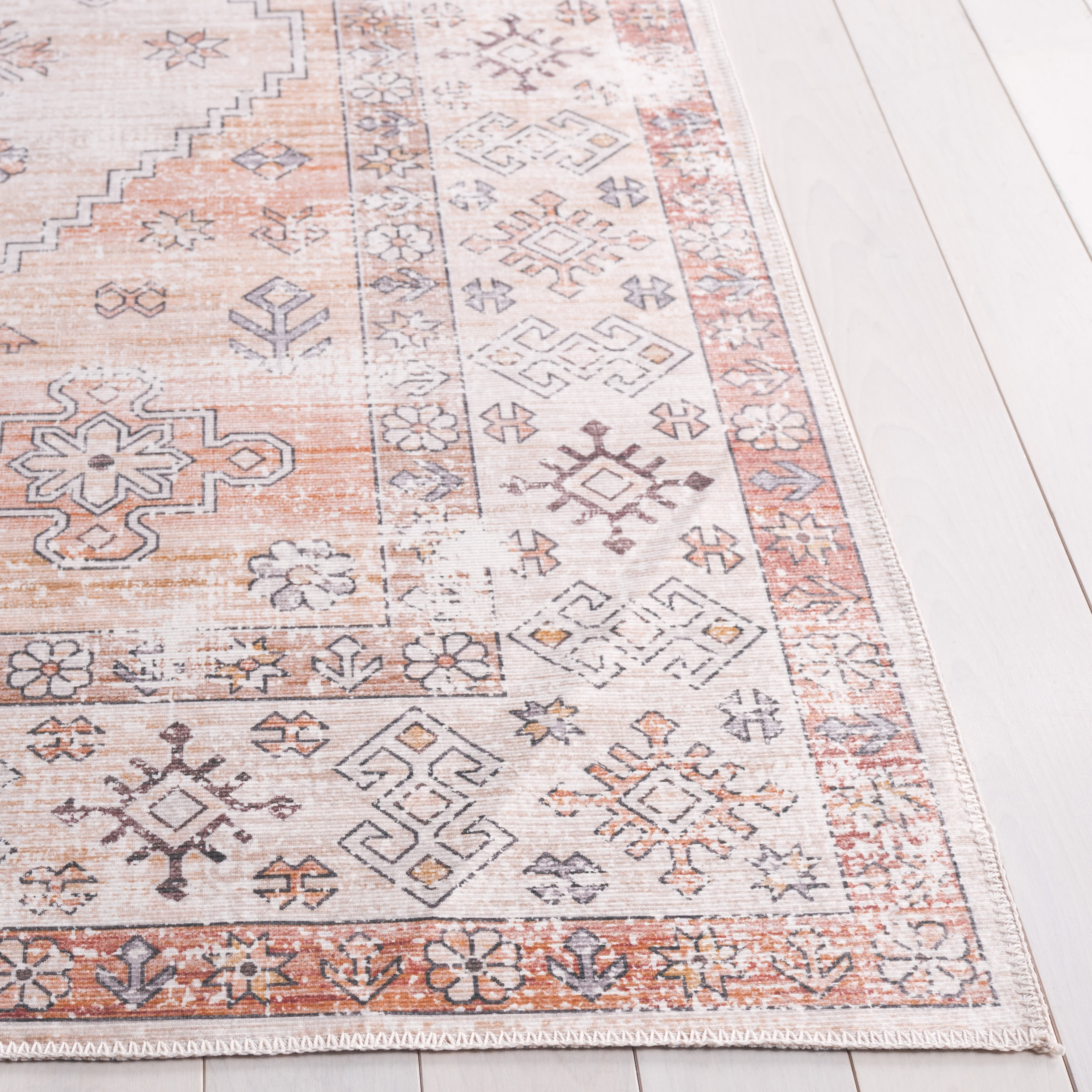Safavieh Arizona Tayler Medallion Polyester Machine Washable Runner Rug, Beige/Rust, 2'6" x 8'
