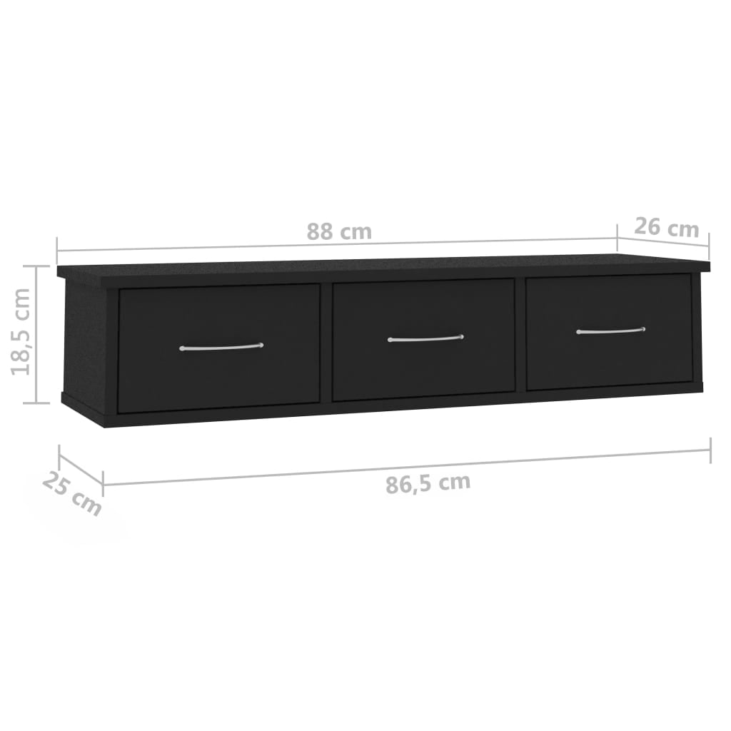 Canddidliike Modern Floating Wall Shelf Side Table with 3 Drawer for Bedroom Storage and Display - Black