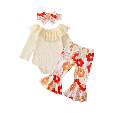 

Cow Print Bell Bottoms Outfits Toddler Girl Short Sleeve Romper Rib Knit Button Bodysuit Flare Pants Western Clothes