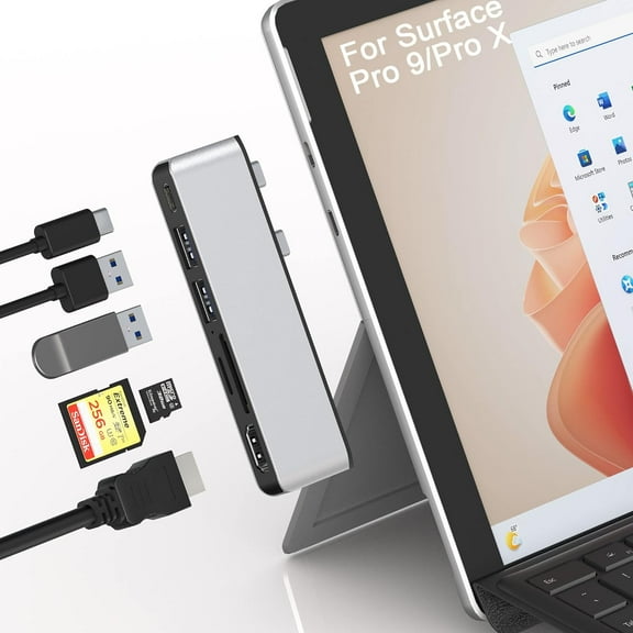 Surface Pro 9 Hub Docking Station with 4K HDMI, USB-C Thunerbolt 4(Video Data 100W Charge), 2X USB3.0, SD TF Card Slot, Triple Display(Surface Pro9 HDMI USB C) for Microsoft Surface Pro 9/Pro X