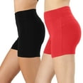 thumbnail image 1 of Womens & Plus Soft Cotton Stretch High Waist Sports Short Pants with Wide Waist Band (2PK: BLACK/RED, S), 1 of 3