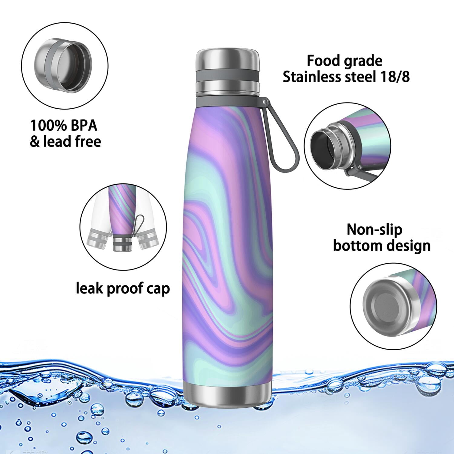 29oz Insulated Water Bottle with Tea Infuser, Stainless Steel Travel Mug, Liquid & Marble Print