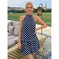 thumbnail image 6 of Women's Mini Halter Short Dresses Line Polka Dot Petite Sundress Dress for Summer Navy Blue L, 6 of 10