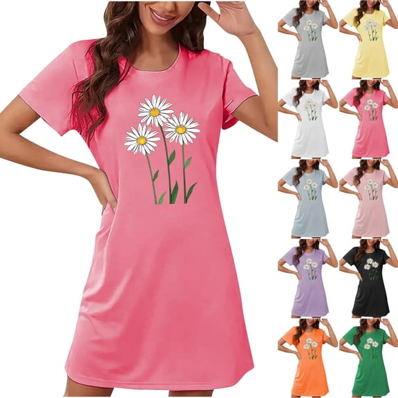Nightgown Short Sleeve Sleepwear Women's Oversized Short Nightgown Fashion Chest Print Short Sleeve Nightdress Yellow Xl