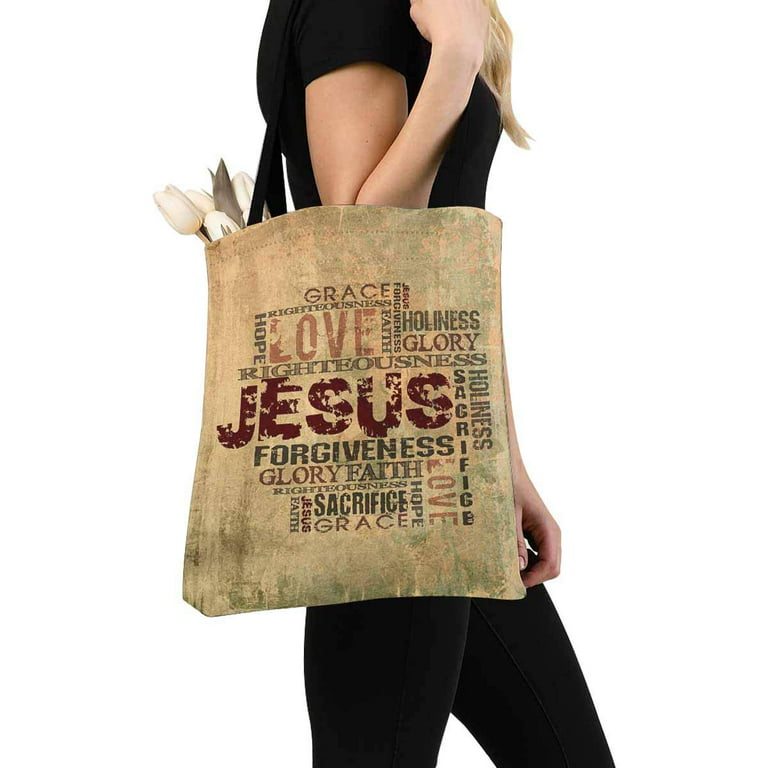 Christian Sayings Canvas Tote Bags for Women Cute Graphic Shoulder Bags  Reusable Shopping Bag Christian Gift