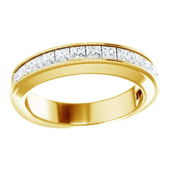 AFFY Princess Cut White Natural Diamond Eternity Band Ring In 14K Solid Yellow Gold (0.75 Ct), Size-4 By