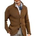 thumbnail image 1 of xiaxaixu Men Sweaters Long Sleeve Cardigan Solid Color Stand Collar Button Down Sweaters Fall Winter Knitted Coats with Pockets, 1 of 7