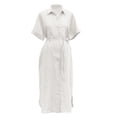 thumbnail image 3 of Jalioing Cotton Linen Maxi Dress for Women Short Sleeve Shirt Sundress Button down Lapel Casual Dresses, 3 of 3