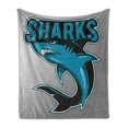 thumbnail image 1 of Shark Soft Flannel Fleece Blanket, Angry Danger Fish Fins Aggressive Sea Creature Monster Life Illustration, Cozy Plush for Indoor and Outdoor Use, 70" x 90", Petrol Blue Black Grey, by Ambesonne, 1 of 6