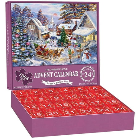Sprifallbaby 24 Numbered Boxes Christmas Countdown Jigsaw Puzzle Christmas Advent Calendar Gift Box for Children Adult Family