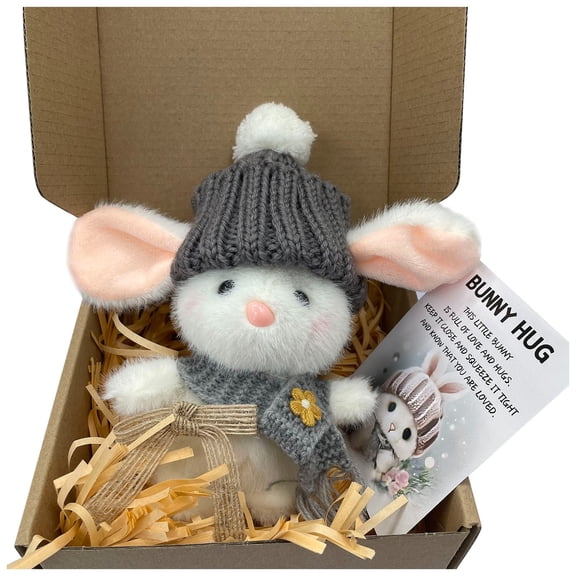 Handmade Mini Bunny Hug Cute Easter Gift with Card, 2026 New Soft Plush Rabbit Mini Bunny Hugs in Box, Easter Basket Bunny Stuffer Women Men for Mother's Day, Valentine's Day, Birthday