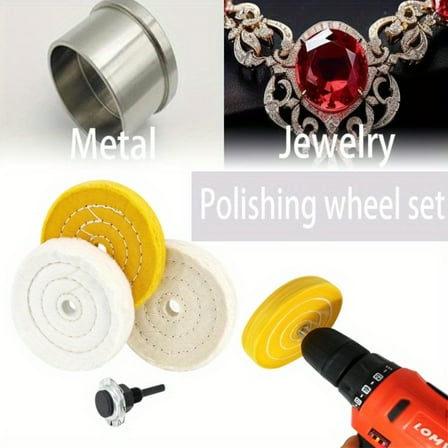 4" Buffing Polishing Wheel - 1/4" Handle, 1/2" Arbor Hole, Fine, Ultra Fine, Treated Yellow Cotton - 3pcs