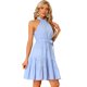 thumbnail image 1 of Vestido sin mangas para mujer a cuadros con cuello halter y cinturón vestidos de verano Azul XL, 1 of 6