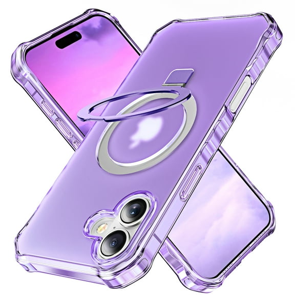 ShellTech for iPhone 16 Case with Magnetic Invisible Stand,Compatible with MagSafe,Wavy Frame Shockproof Protective Slim Translucent Matte Kickstand Phone Case for iPhone 16,Purple