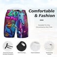 thumbnail image 3 of Cauagu Neon Free Play Print Mens Swim Trunks Quick Dry Board Shorts Swim Shorts with Compression Liner Bathing Suits-Large, 3 of 6