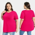 thumbnail image 3 of CASSIE LIZ Womens Plus Size Tops 2X Summer Round Neck Shirts Hot Pink Fashion Short Sleeve Tee Loose Fit Tunics Spring Oversized Blouses Casual Pullovers 2XL 18W 20W, 3 of 5