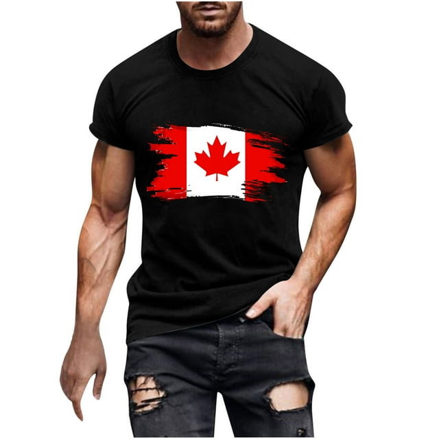 Pisexur T Shirts for Man , T-Shirt à Manches Courtes Col Rond Imprimé Drapeau Canadien pour Hommes - Noir, TG Chemises de Golf Hommes & Chemises Hommes