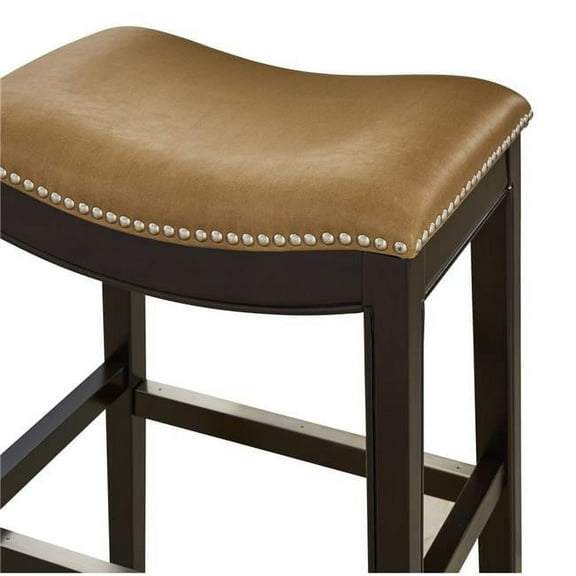 30 in. Julian Bar-Height Wood Barstool with Tan Faux-Leather Seat - Espresso