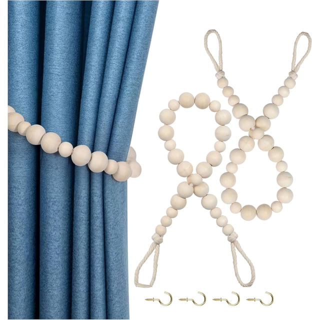 2 Pack Magnetic Curtain Tiebacks Decorative Woven Rope with Exquisite Knot Indoor/Outdoor for Drapes, Windows & Patio