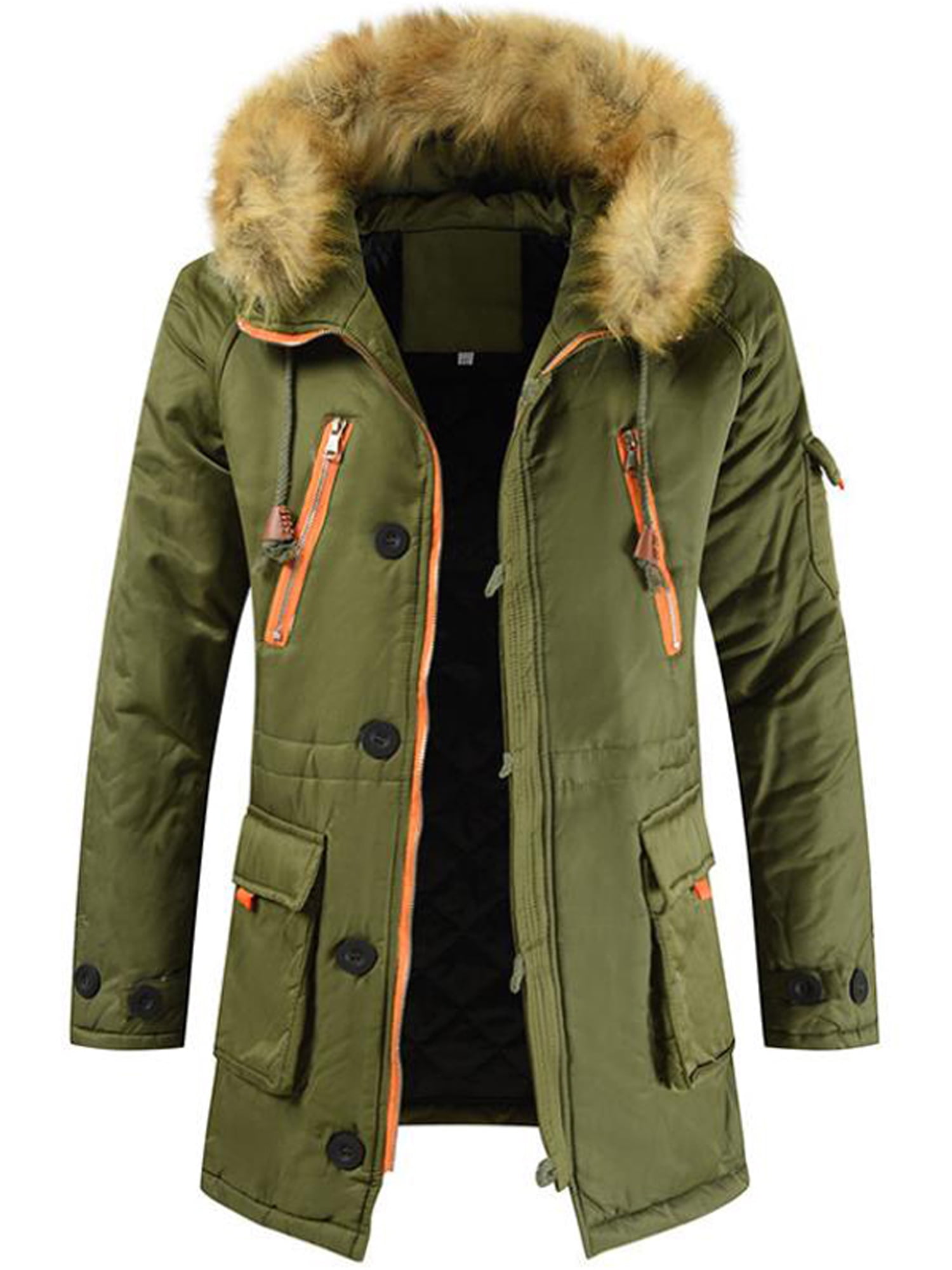 Men Jackets & Coats Mens Winter Coats Long.Mens Medium Length Zipper Plus Size Hooded Pure Color