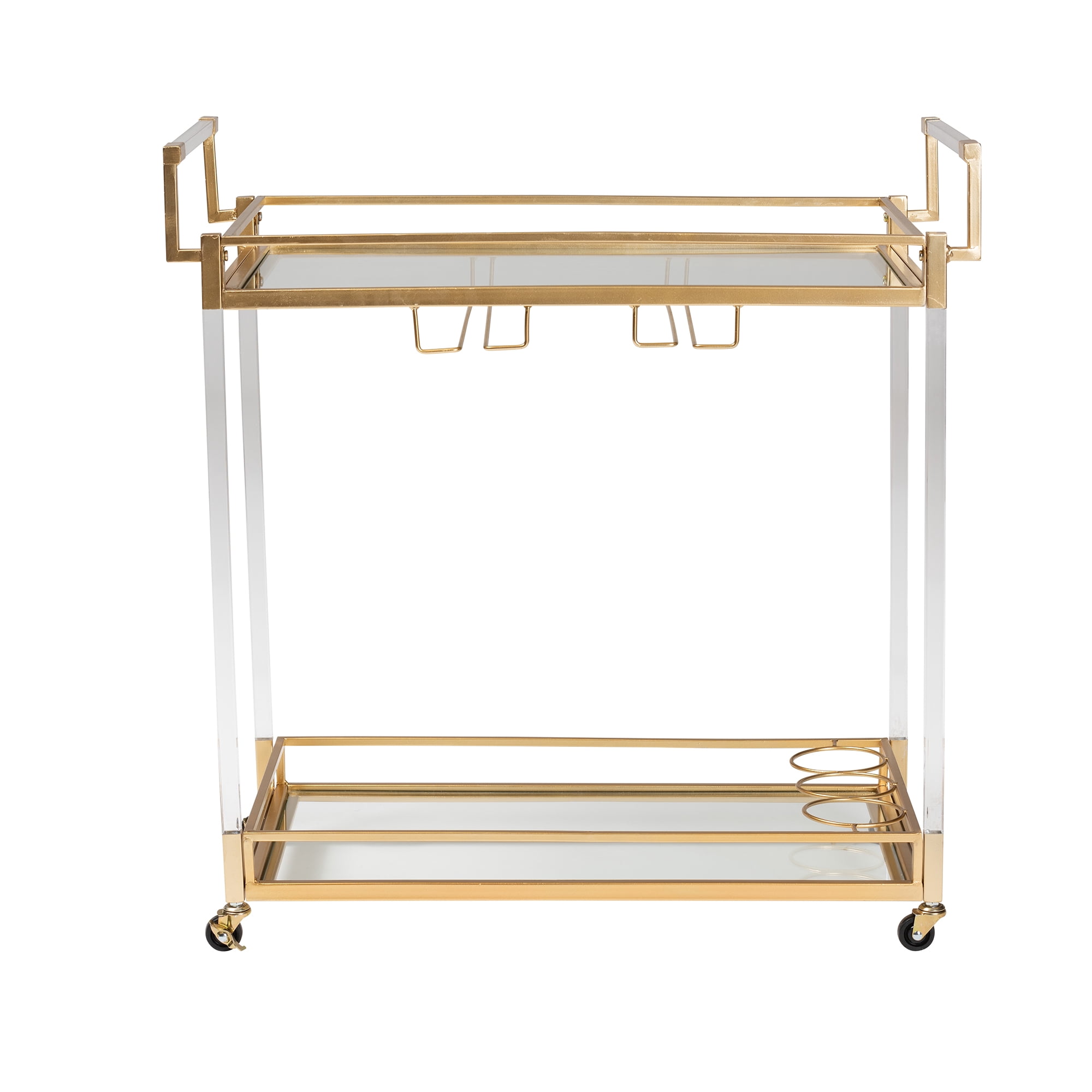Baxton Studio Savannah Contemporary Glam and Luxe Gold Metal and Glass Wine Cart