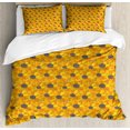 thumbnail image 1 of Gerber Daisy Duvet Cover Set Queen Size, Floral Illustration with Yellow and Orange Petals on Green, Decorative 3 Piece Bedding Set with 2 Pillow Shams, Orange Yellow and Dark Taupe, by Ambesonne, 1 of 3