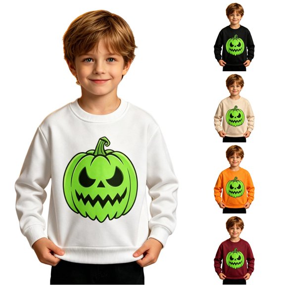 Boys Glow In The Dark Print Crewneck Sweatshirt Long Sleeve Fleece Winter Top