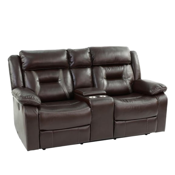 Leather Gel Power Loveseat With Console,Dark Brown