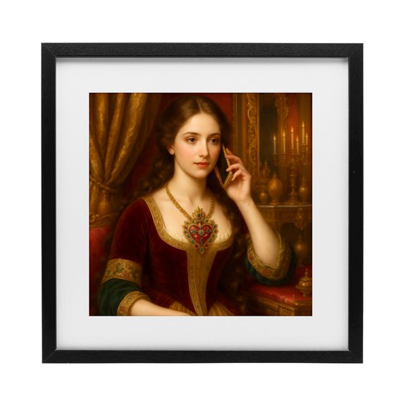 Stupell Industries Eclectic Rococo Woman with Cell Phone Black Framed Print Under Glass, 13 x 13, by Grotto Studios