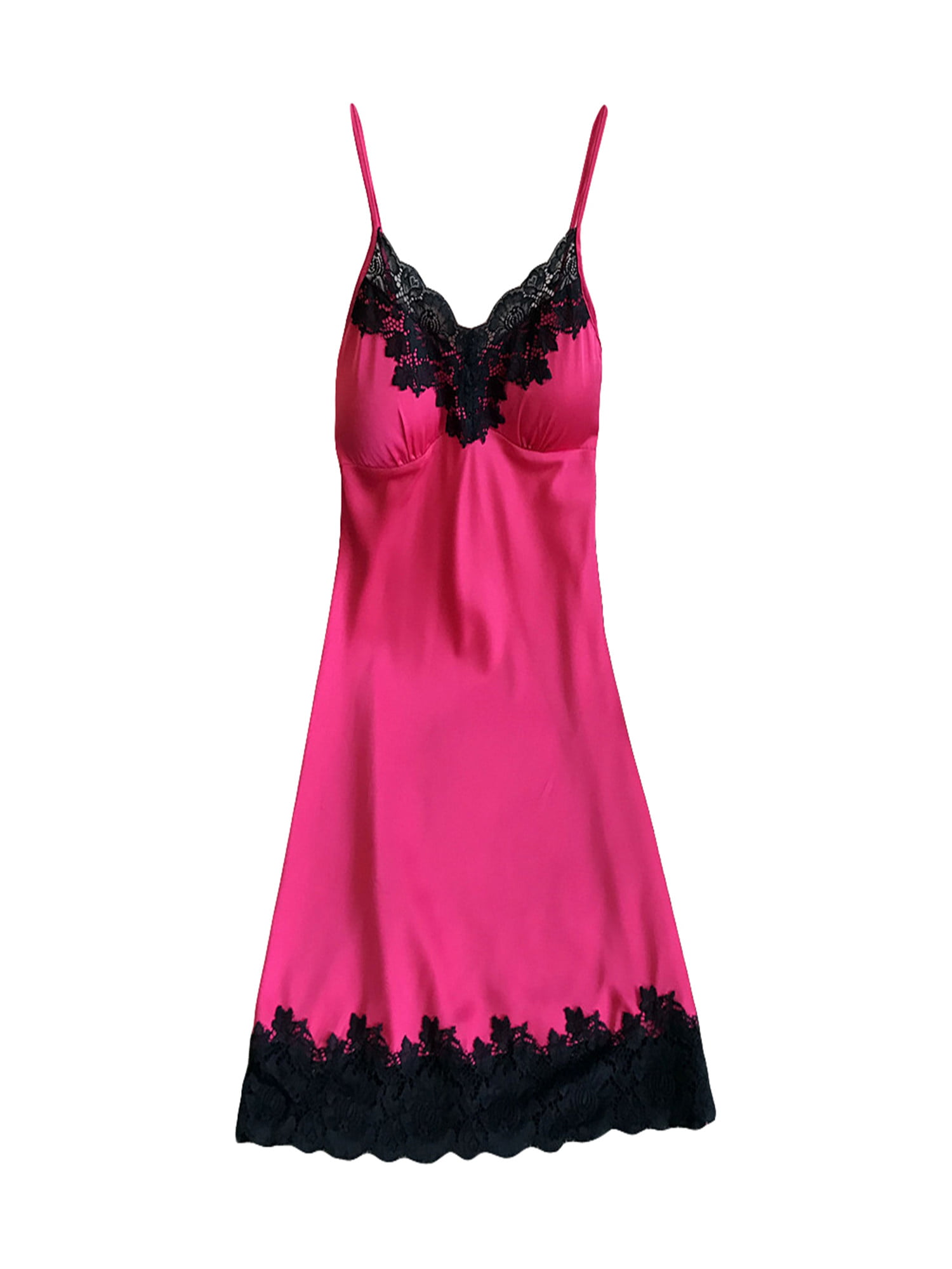 FINELOOK Women Lingerie Silk Satin Lace Babydoll Nightdress Sleepwear ...