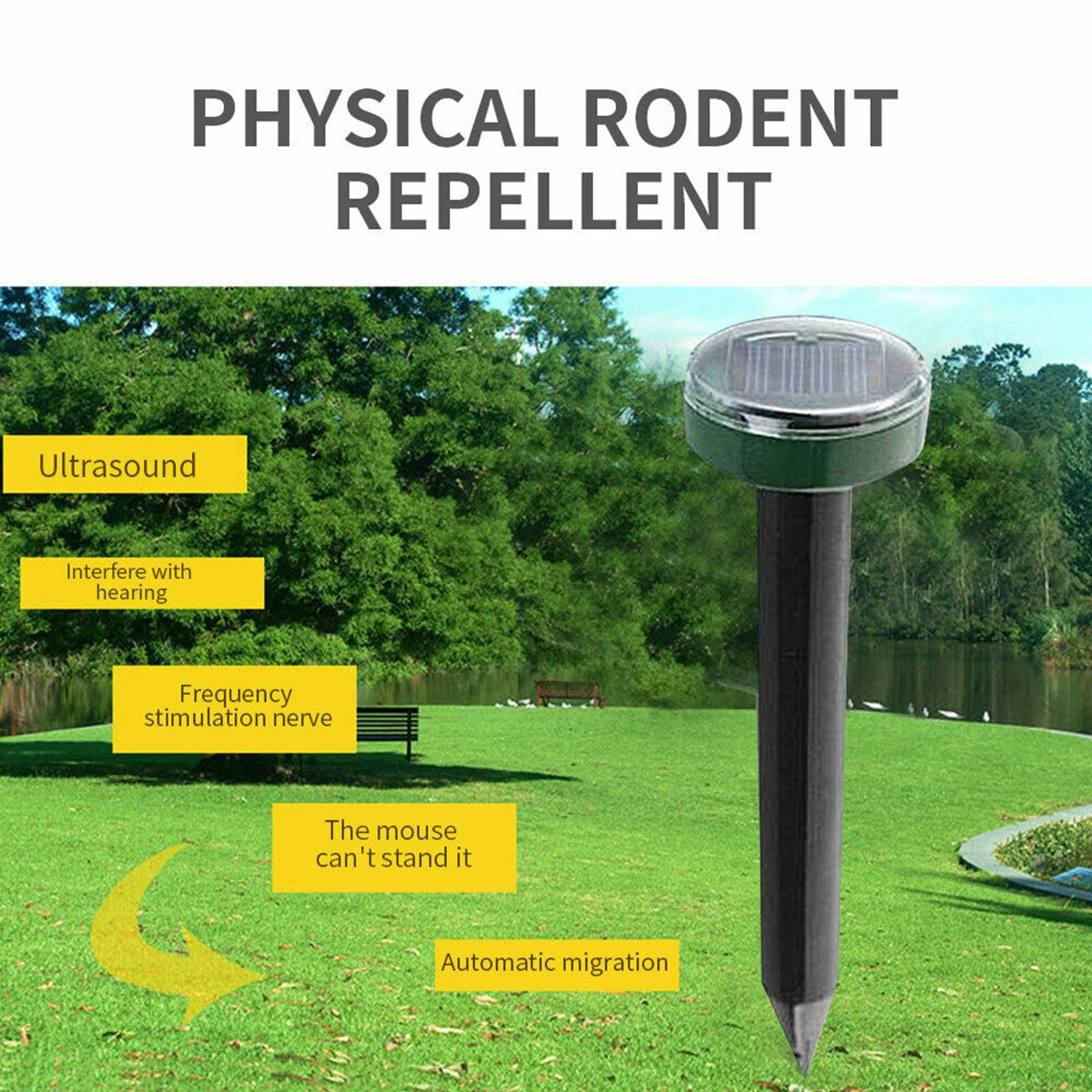 4 Pack Mole Repellent Solar Powered Outdoor,Gopher Repellent Ultrasonic Mole Repellent Stakes Waterproof Sonic Mole Spikes